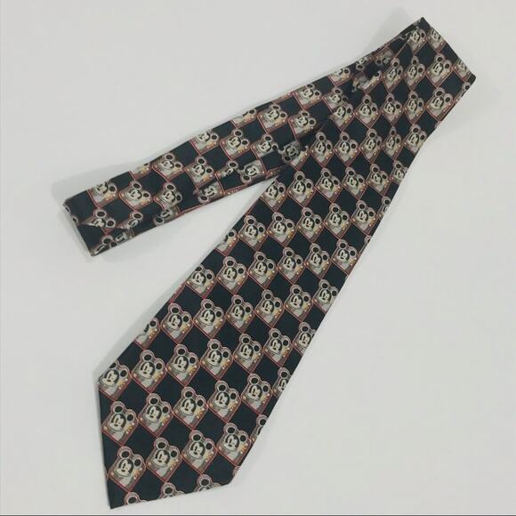Disney Mickey Mouse Winking Tie Black Red Gray - Picture 3 of 6
